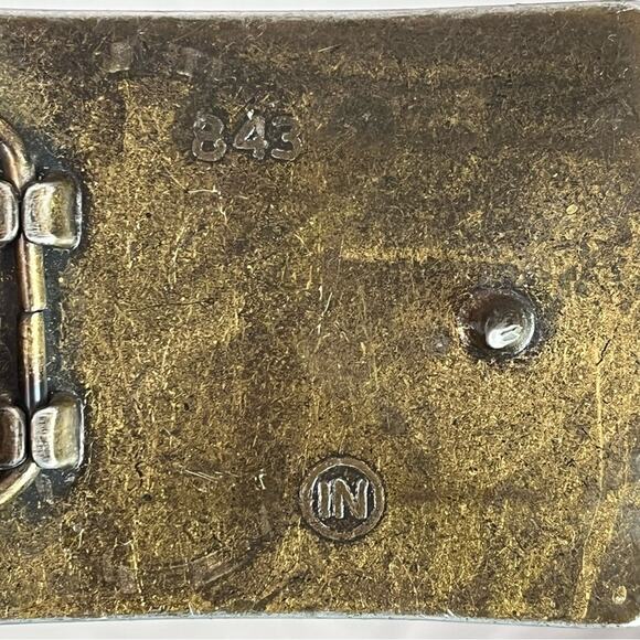 Vintage Scrimshaw Leather and Brass Belt Buckle Sailboat Clipper Ship 36” Belt - Picture 5 of 8